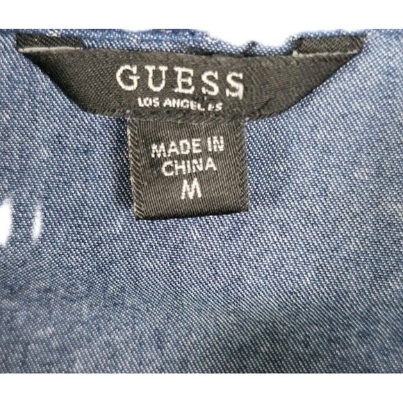 Guess Women's Medium Blue White Polka Dot Pearl Snap Western Shirt - Picture 2 of 4